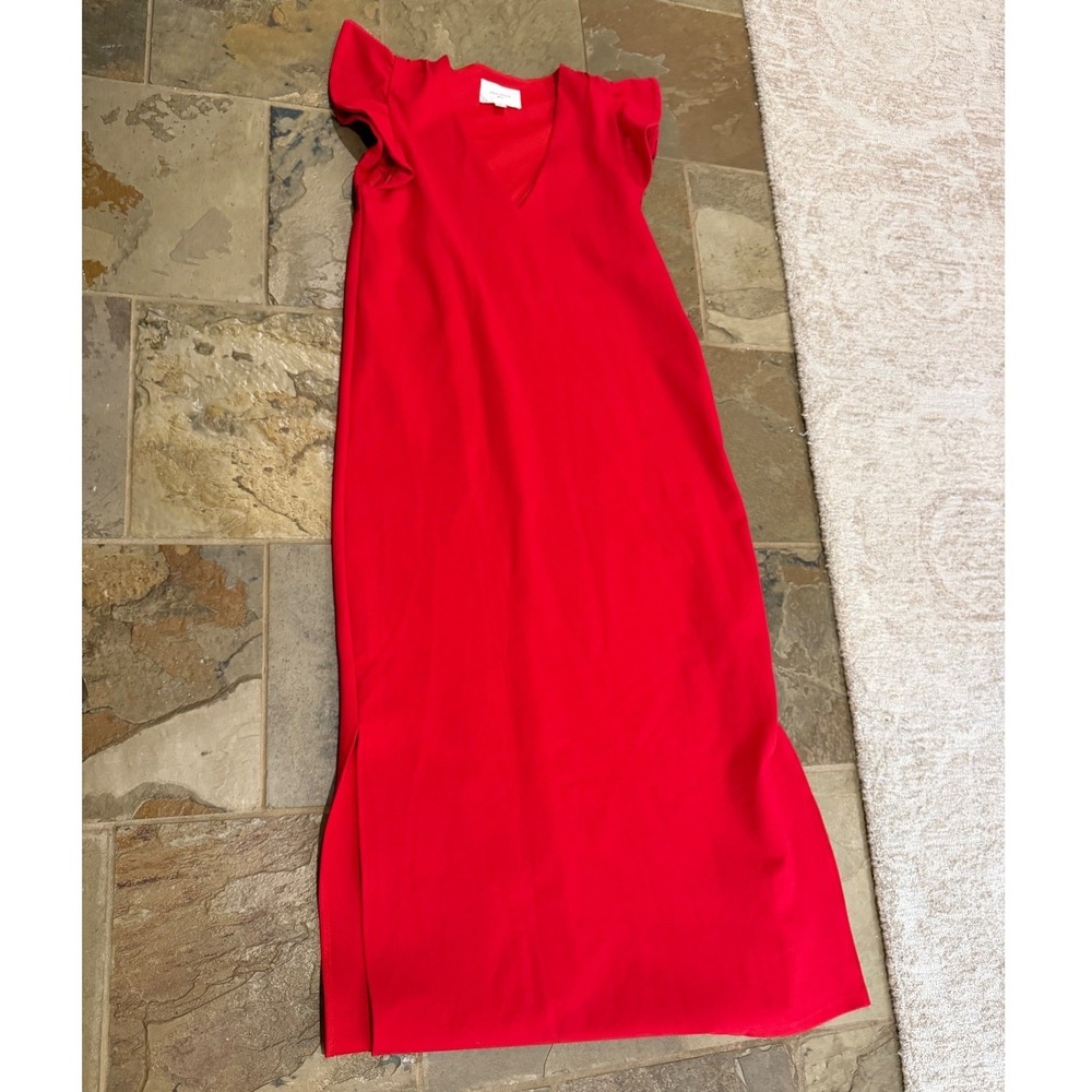 Pomander Place tuckernuck Red Flutter Sleeve Miko V-Neck Maxi Midi Knit Dress m